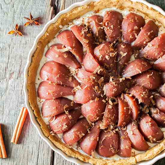 Poached pear and cinnamon pie