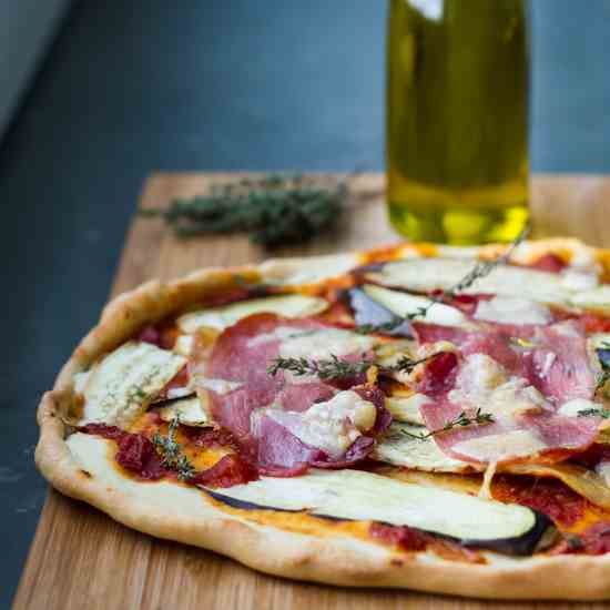 Eggplant pizza with Prosciutto & parmezan