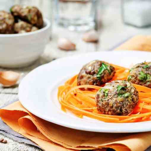 Paleo Carrot Linguine - Meatballs