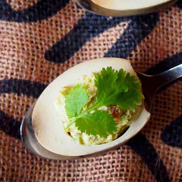 Guacamole deviled Chinese tea eggs