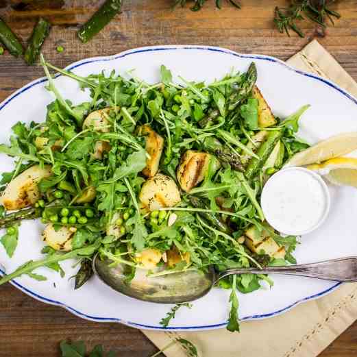 Grilled potato salad with asparagus