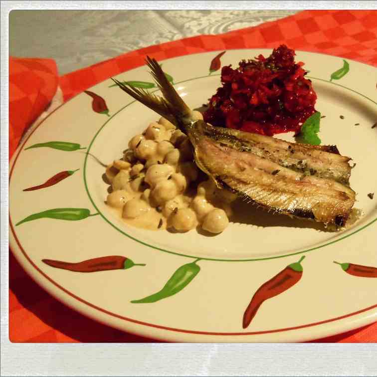 Fresh Sardines with Chickpeas and Beets