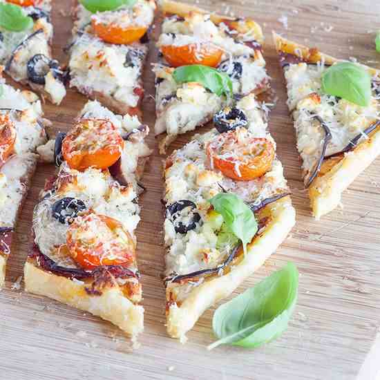 Eggplant and basil puff pastry tart