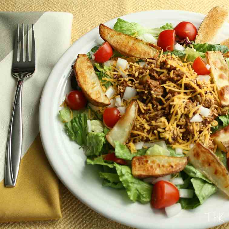 Cheeseburger Salad with Oven-Roasted Fries