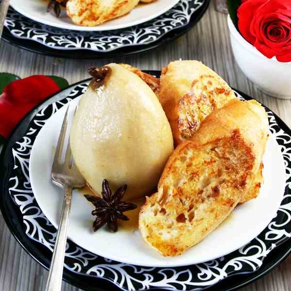 Brandy Poached Pears French Toast