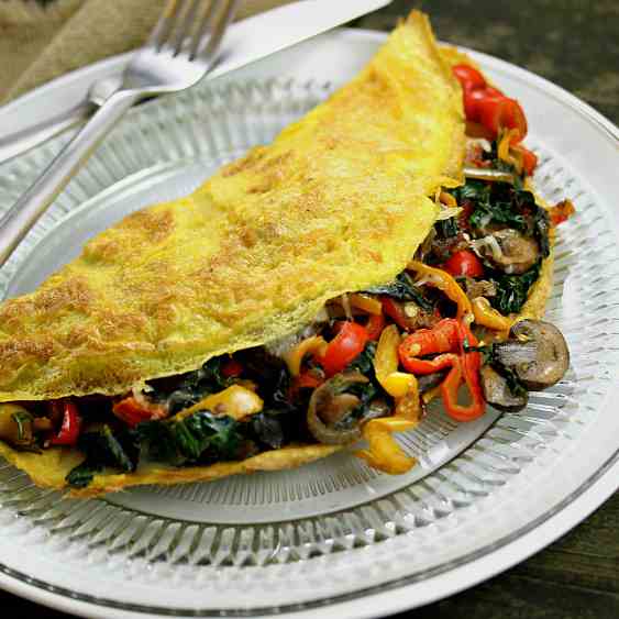 Bell Pepper, Crimini and Spinach Omelette