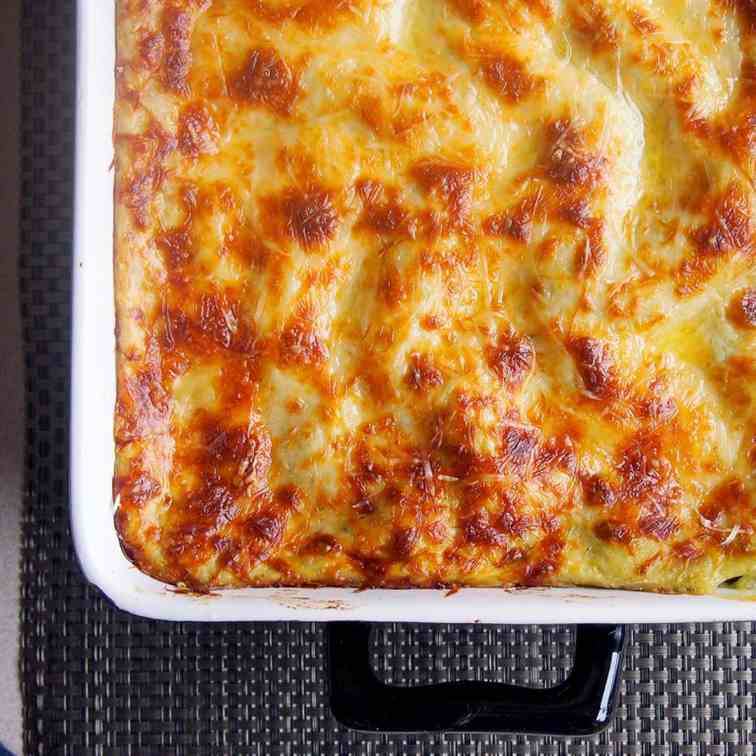 Peas, spinach and cod lasagne