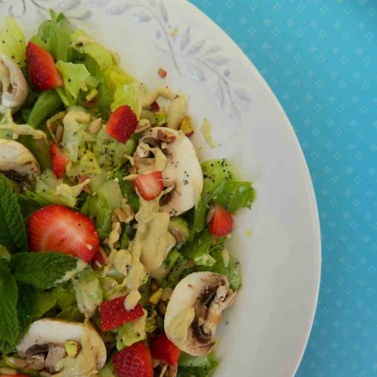 Green mushroom strawberry salad