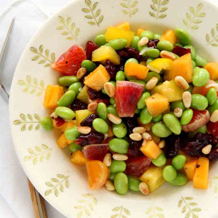 Edamame Salad with Persimmon and Peppers