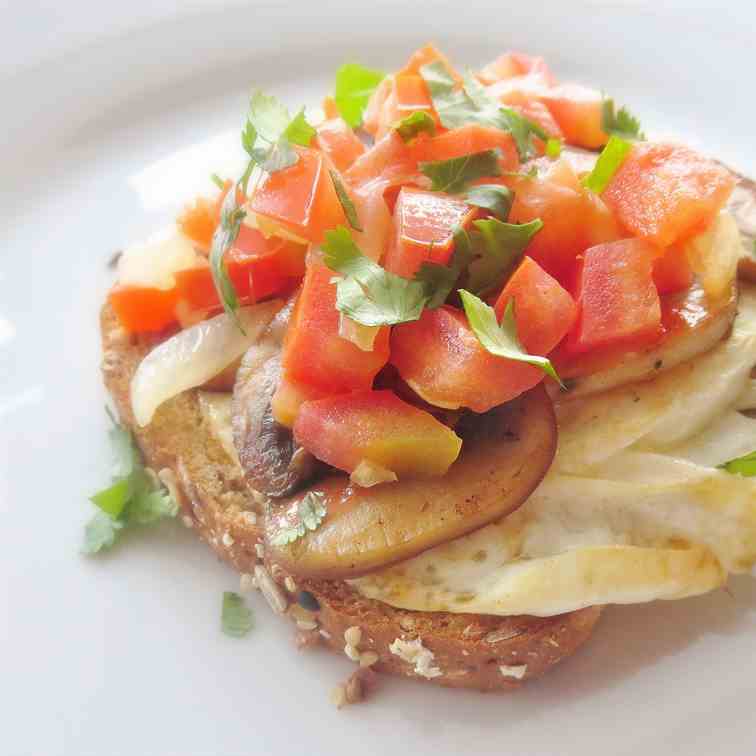 Open Fried Egg - Mushroom Sandwich