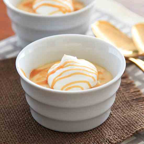 Burnt Caramel Pudding with Bourbon Whipped