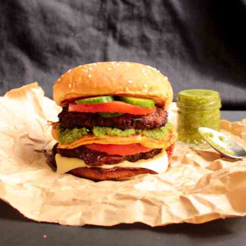 Double Beef Burgers with Green Chutney