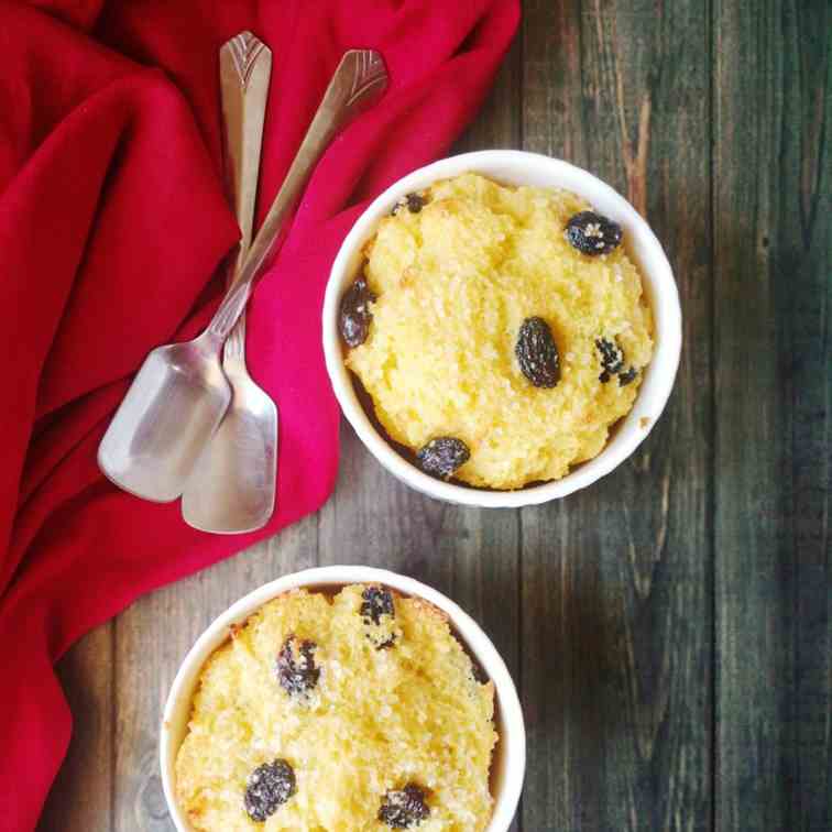 Rum and raisin bread pudding for two