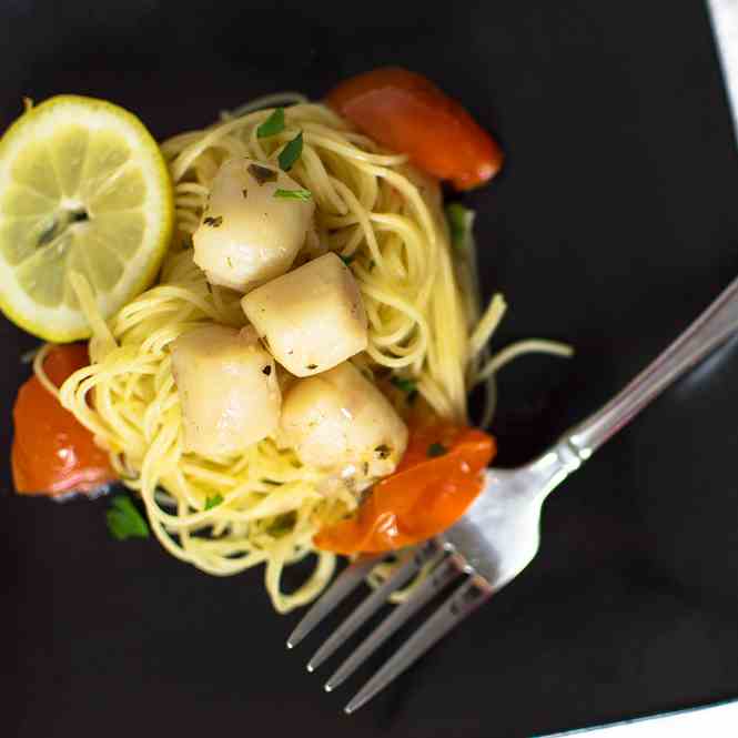 Tomato and Scallop Pasta with a Lemon-Verm