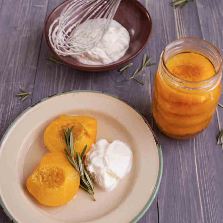 Bourbon and Rosemary Poached Peaches 