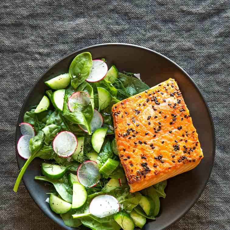 Sesame Salmon with Cucumber Salad