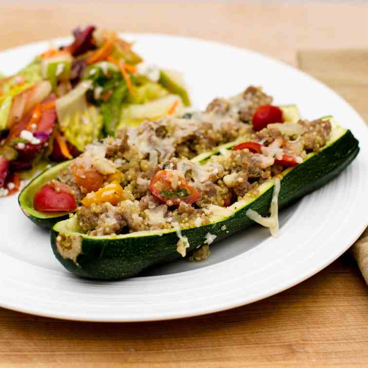 Sausage and Quinoa Zucchini Boats