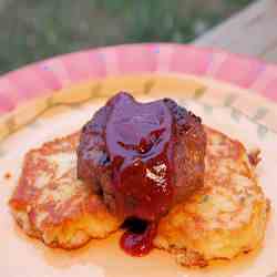 Barbecue Cheeseburgers with Potato Pancake