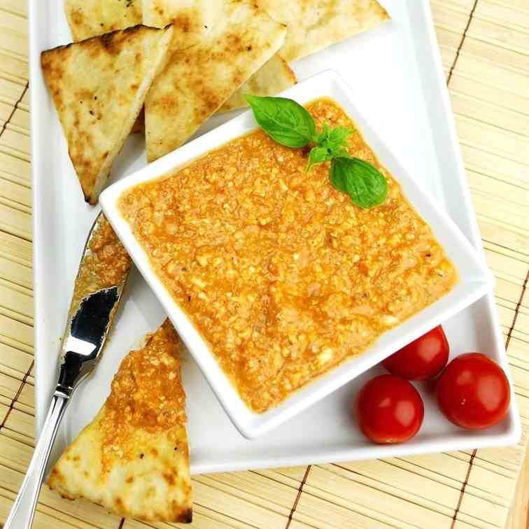 Spicy Tomato-Feta Dip with Grilled Pitas