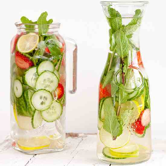Strawberry, lime, cucumber and mint water