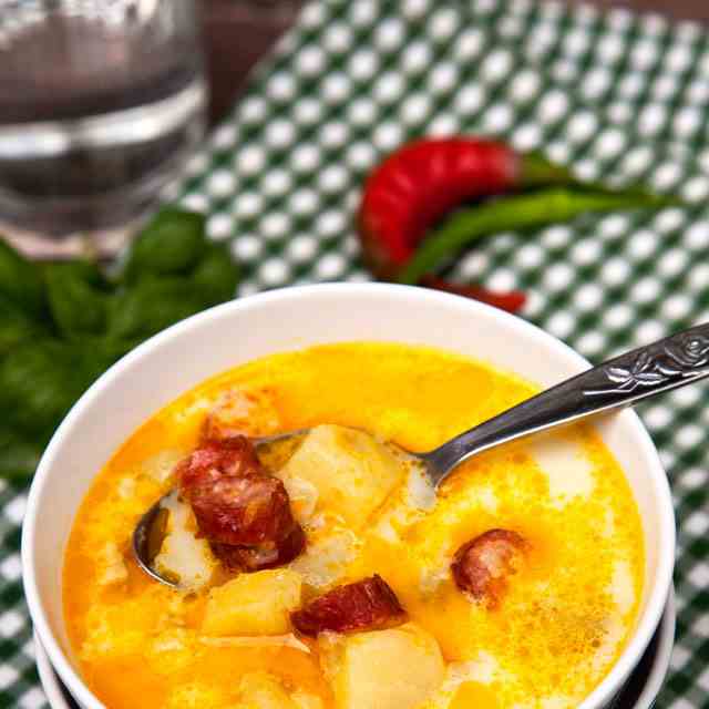 Bavarian potato soup with sausages