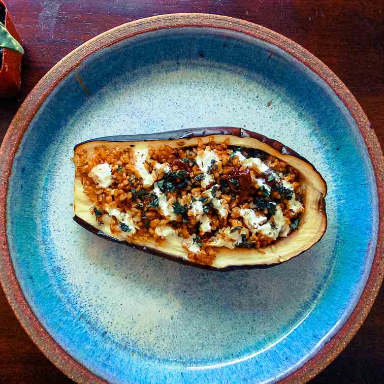 Eggplant Stuffed with Bulgur and Raisins