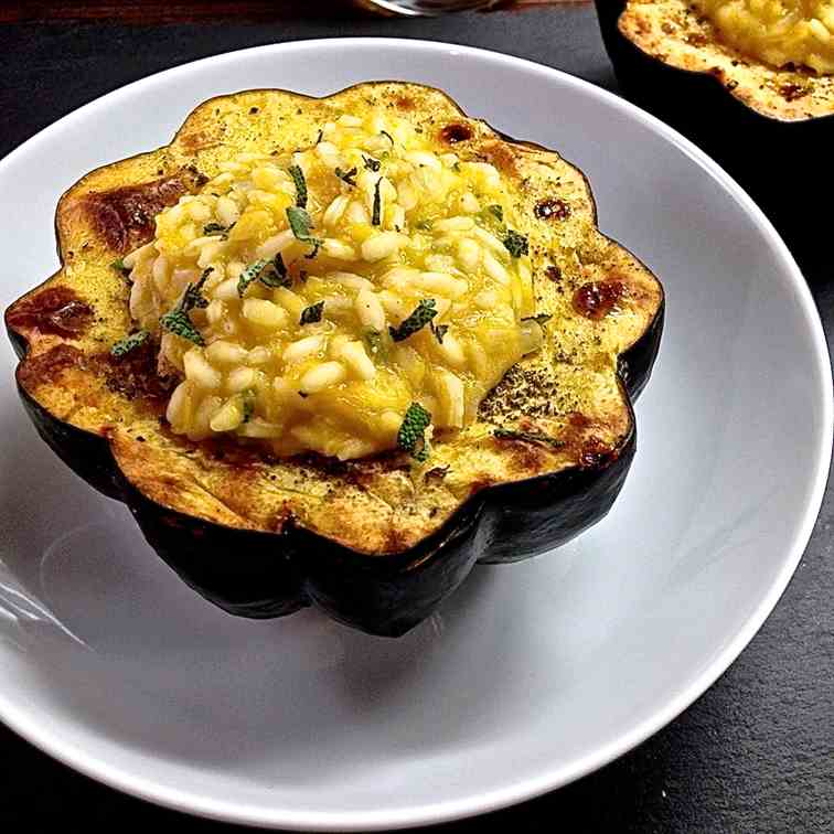 Pumpkin risotto stuffed acorn squash