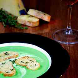Green Pea Soup w/Gruyere Croutons