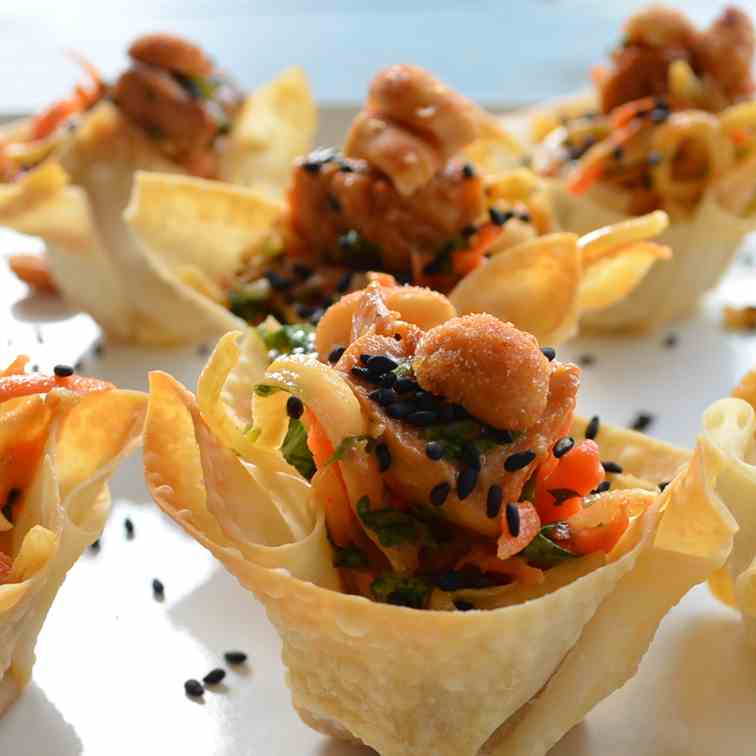 Green papaya salad cups with peanut sauce