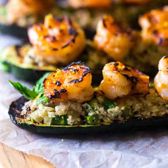 Grilled Stuffed Zucchini with Shrimp