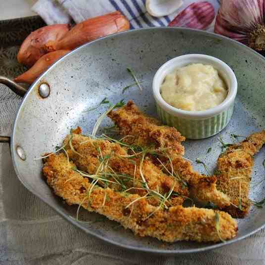 Breaded chicken and cheese sauce