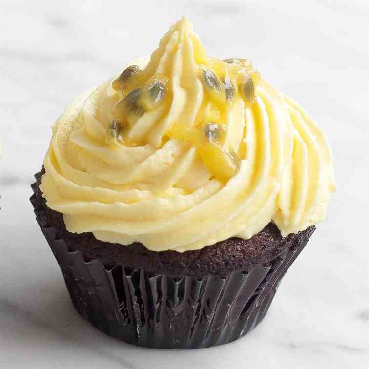 Passionfruit Cheesecake Chocolate Cupcakes