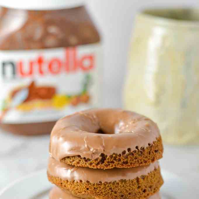 Baked Nutella Doughnuts with Nutella Glaze