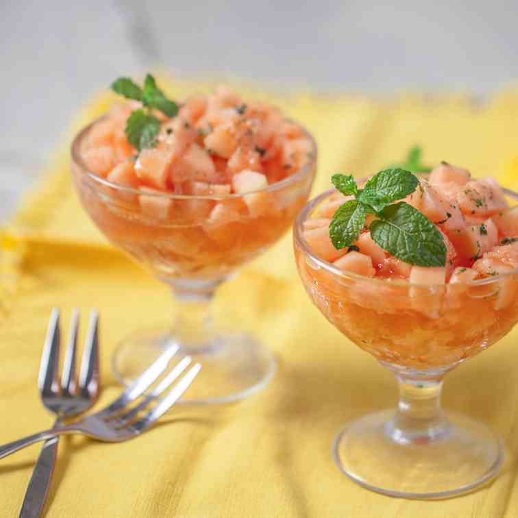 Cantaloupe with lime, mint and honey