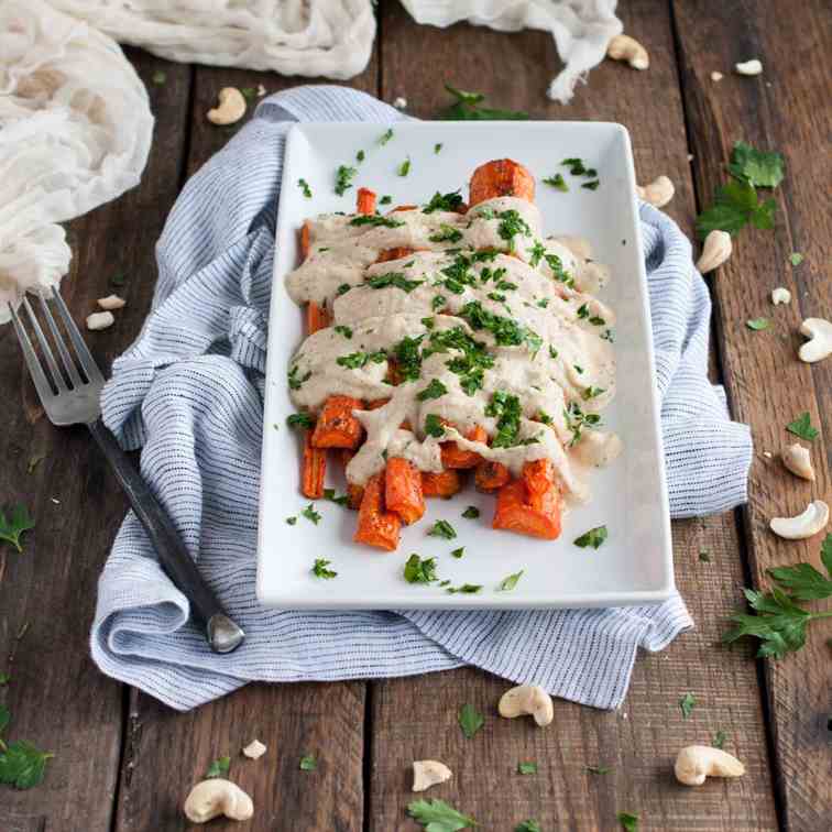 Cashew Cream Sauce Over Roasted Carrots