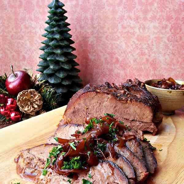 Beer braised brisket with onion jam