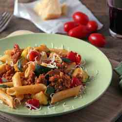 Pasta with Chorizo, Zucchini and Tomatoes