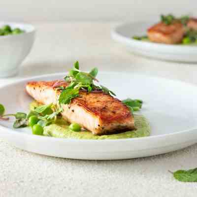 Seared Salmon and Pea Puree with Mint