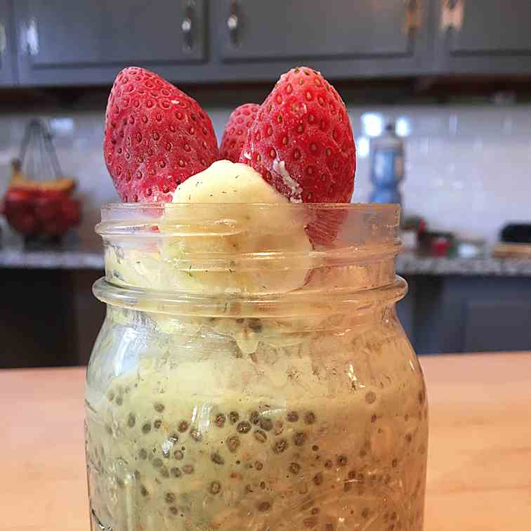 Overnight Matcha Oats With Blueberries