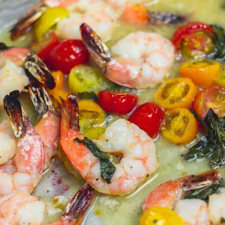 Sheet Pan Shrimp Bruschetta