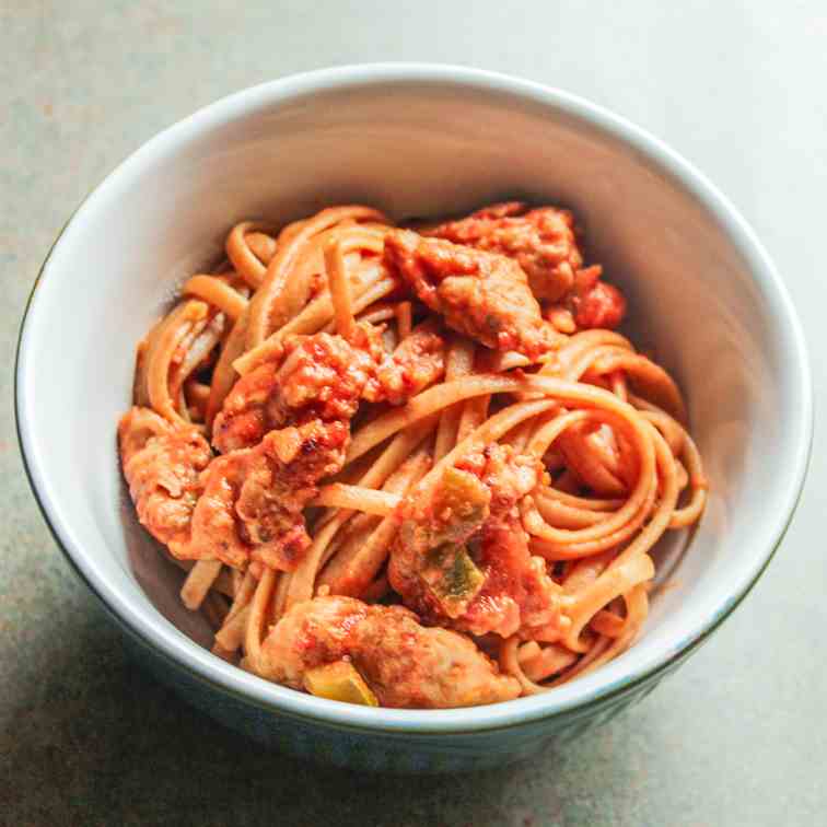 Spicy Linguine with Sausage in a Rose Sauc