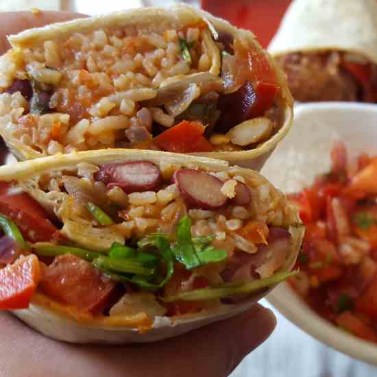Vegan Burrito with bean rice - mushrooms