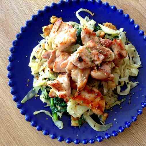 Warm Cabbage Salad with Grilled Chicken