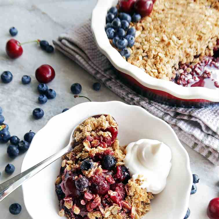 Quick Cherry Blueberry Oat Crisp