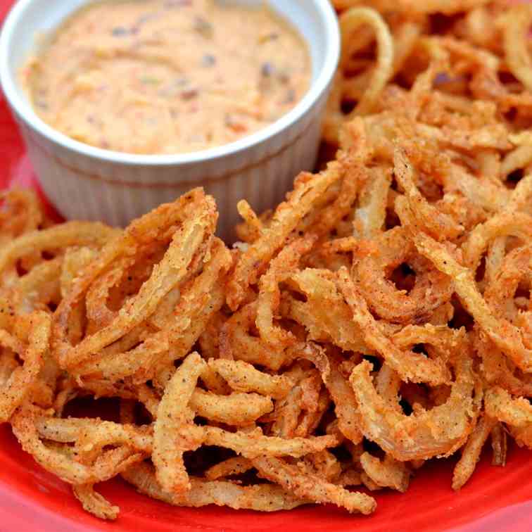 Onion Straws with Chipotle Pepper Aioli