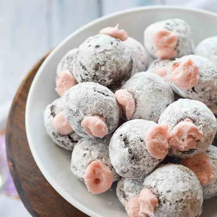 Chocolate Donut Holes with Pomegranate Cre