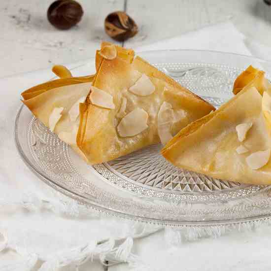 Pear and blue cheese filo pastries