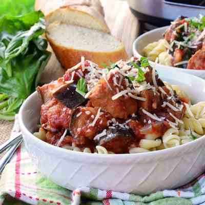 Slow Cooker Eggplant Sausage Pasta