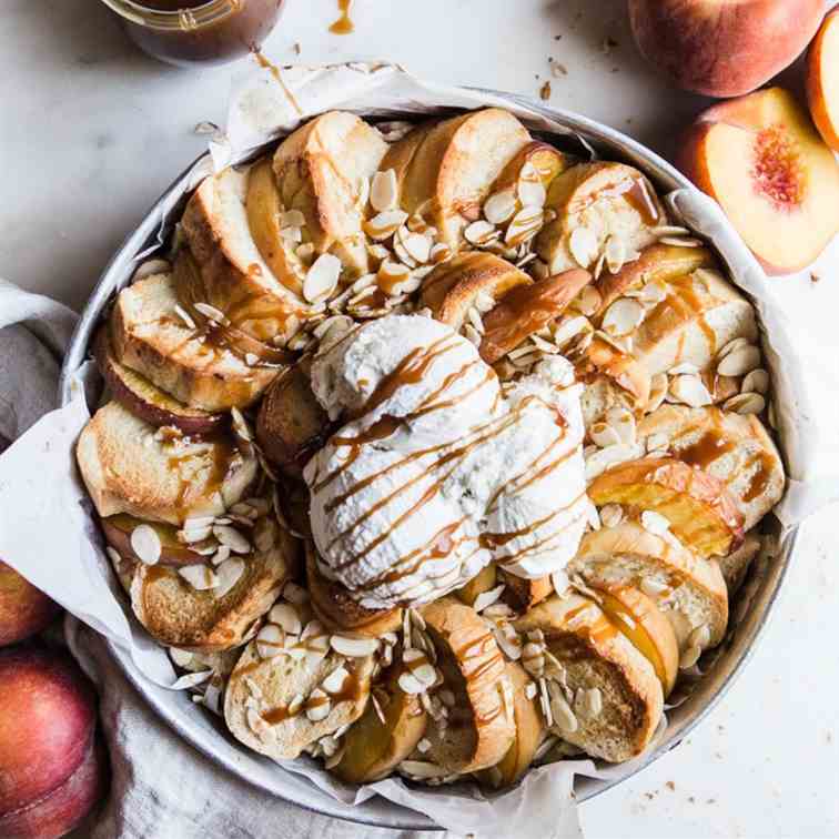 Almond Peach Bread Pudding