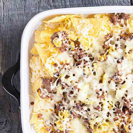 Baked nachos with cheese and peppers